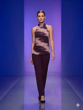 NWT Vanity Halter Neck Top Small Purple Abstract Raisin Tie-Back Boho